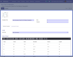 Odoo Website Product Size Chart
