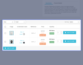 Prestashop Product Combinations Table/List View with Add to Cart