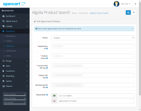 Opencart Algolia Search Extension
