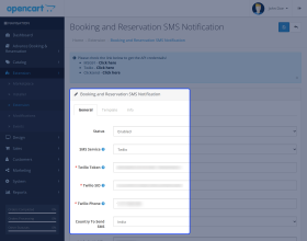 Opencart Booking Reservation SMS Notification