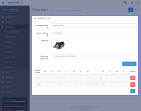Opencart Product Size Chart