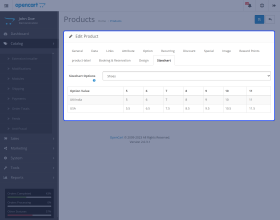 Opencart Product Size Chart