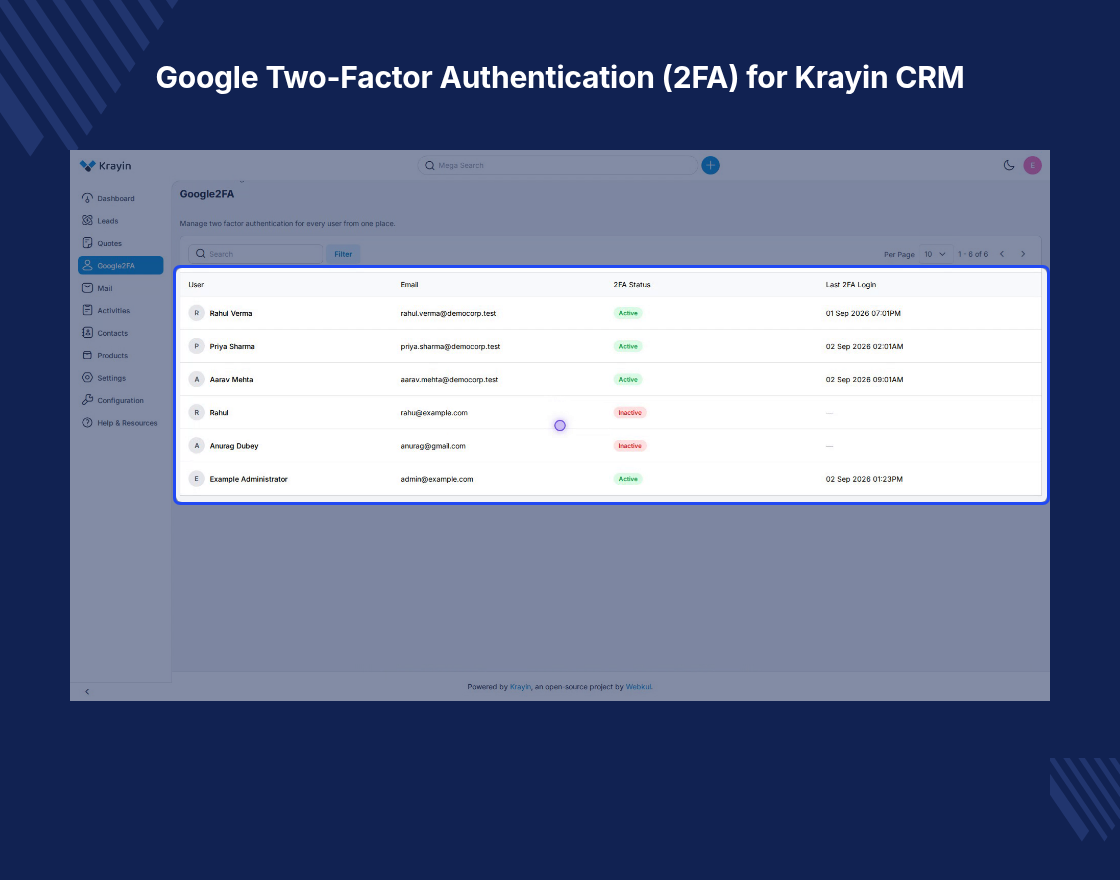Google Two-Factor Authentication (2FA) for Krayin CRM