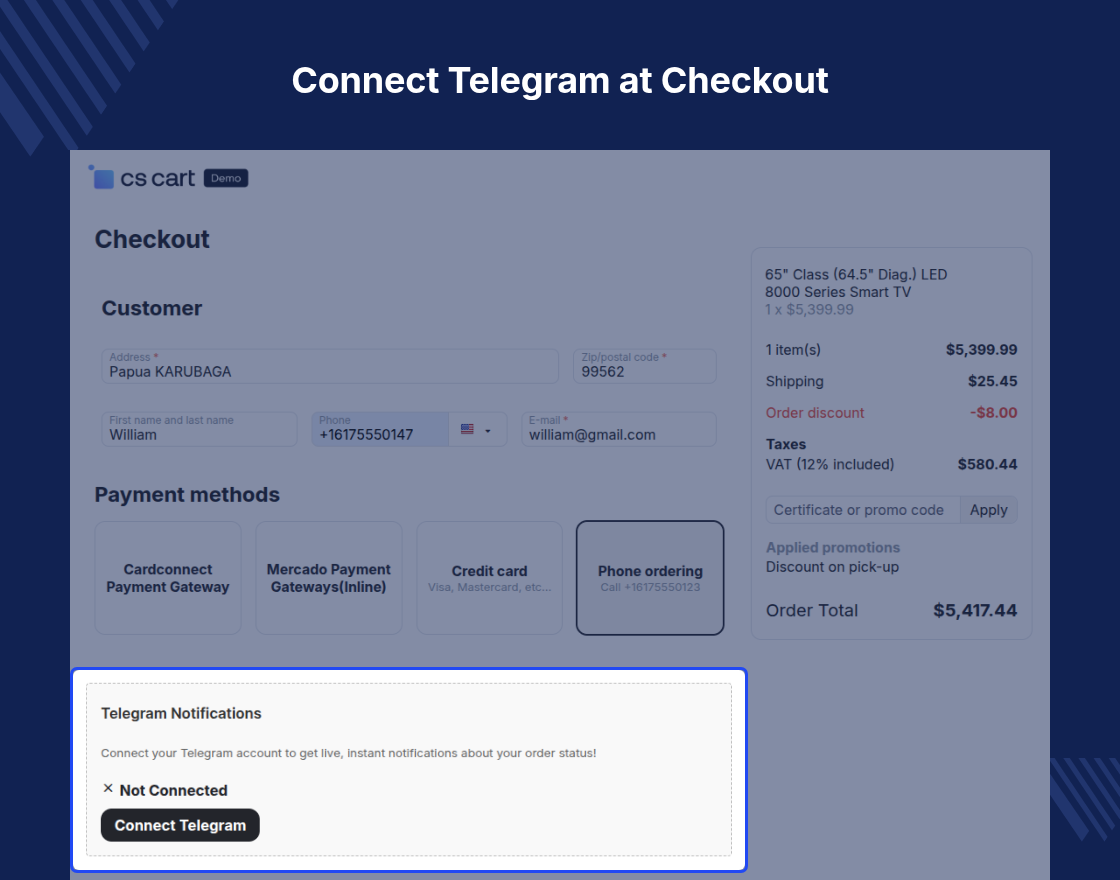 CS-Cart Telegram Order Notification