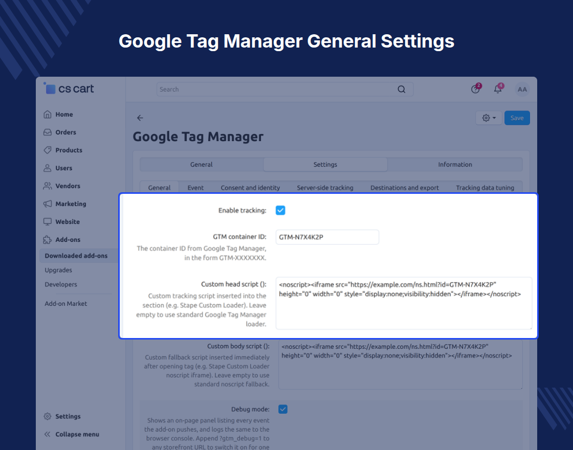 CS-Cart GTM Manager Plugin