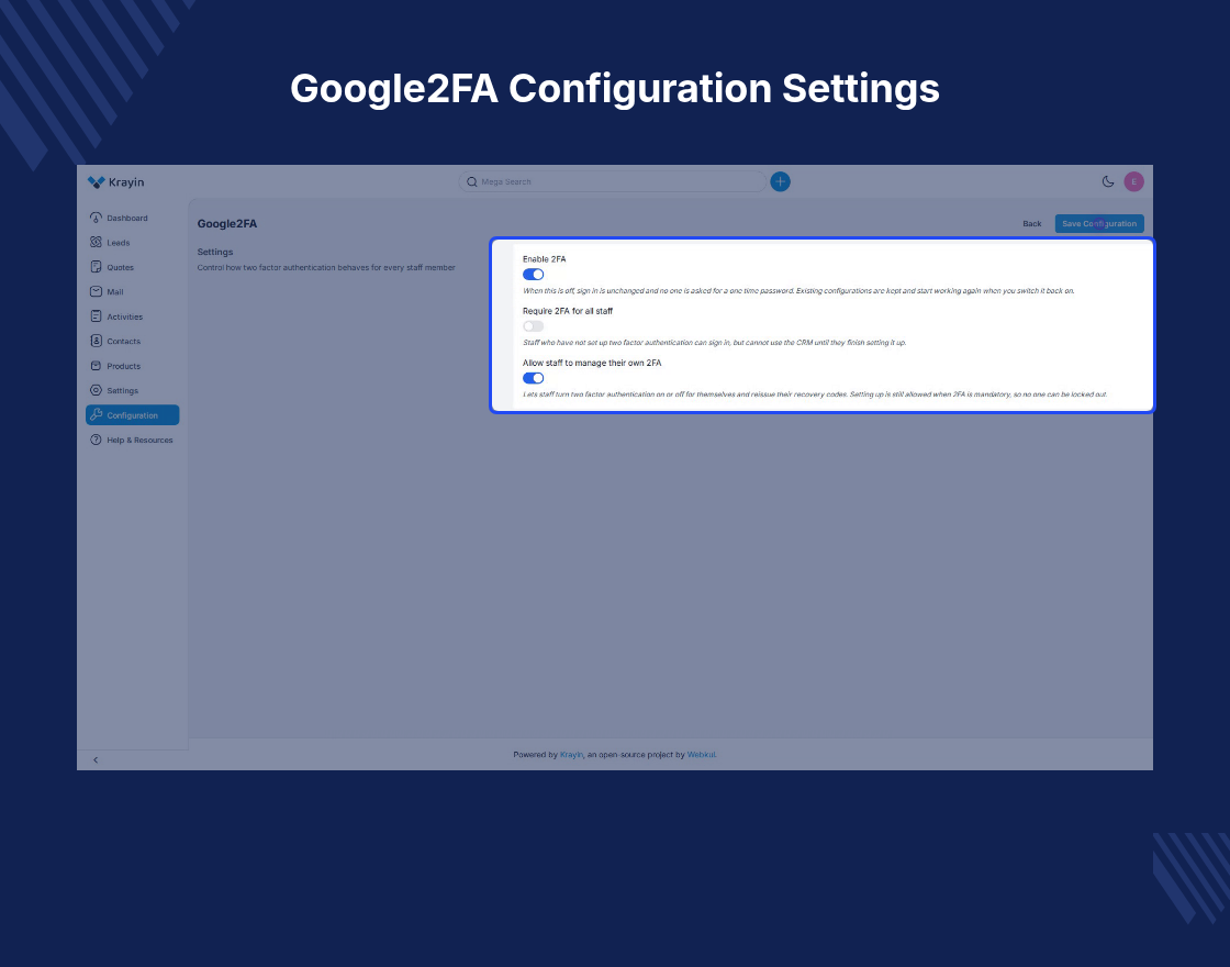 Google Two-Factor Authentication (2FA) for Krayin CRM
