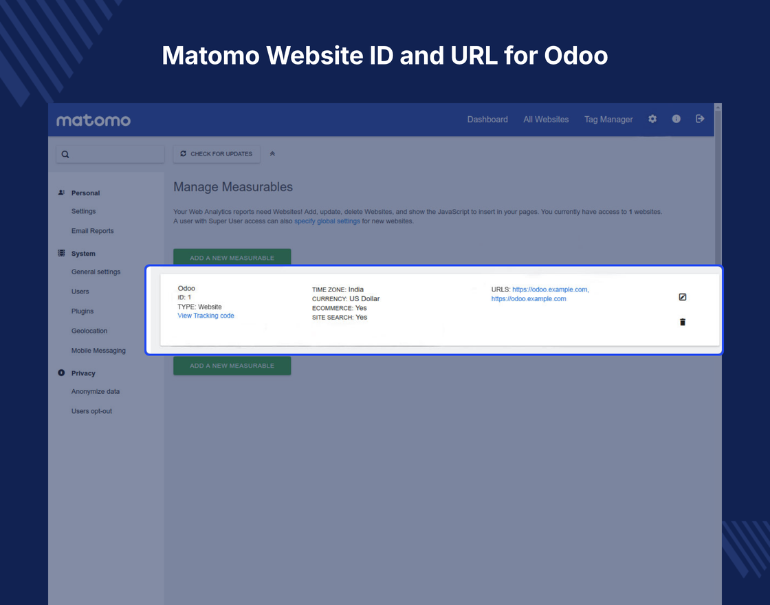 Odoo Matomo (formerly Piwik) Integration