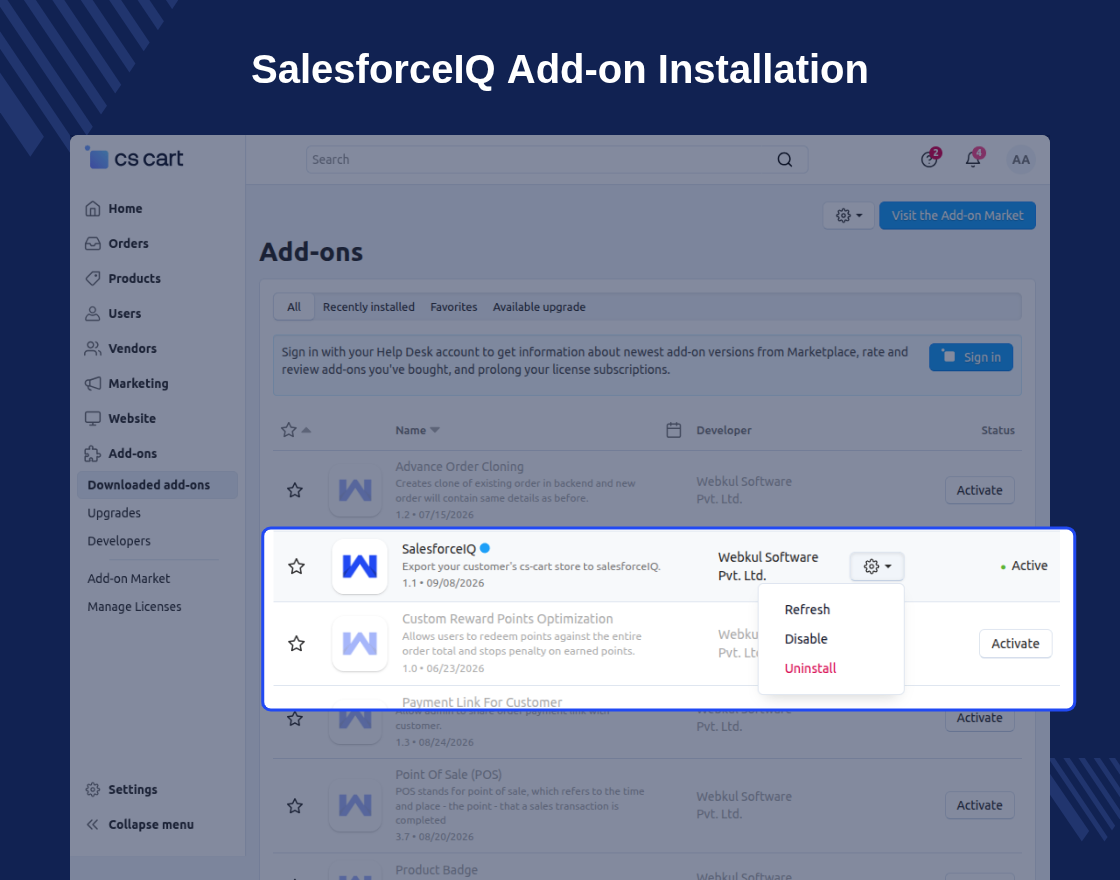 CS-Cart SalesforceIQ Connector