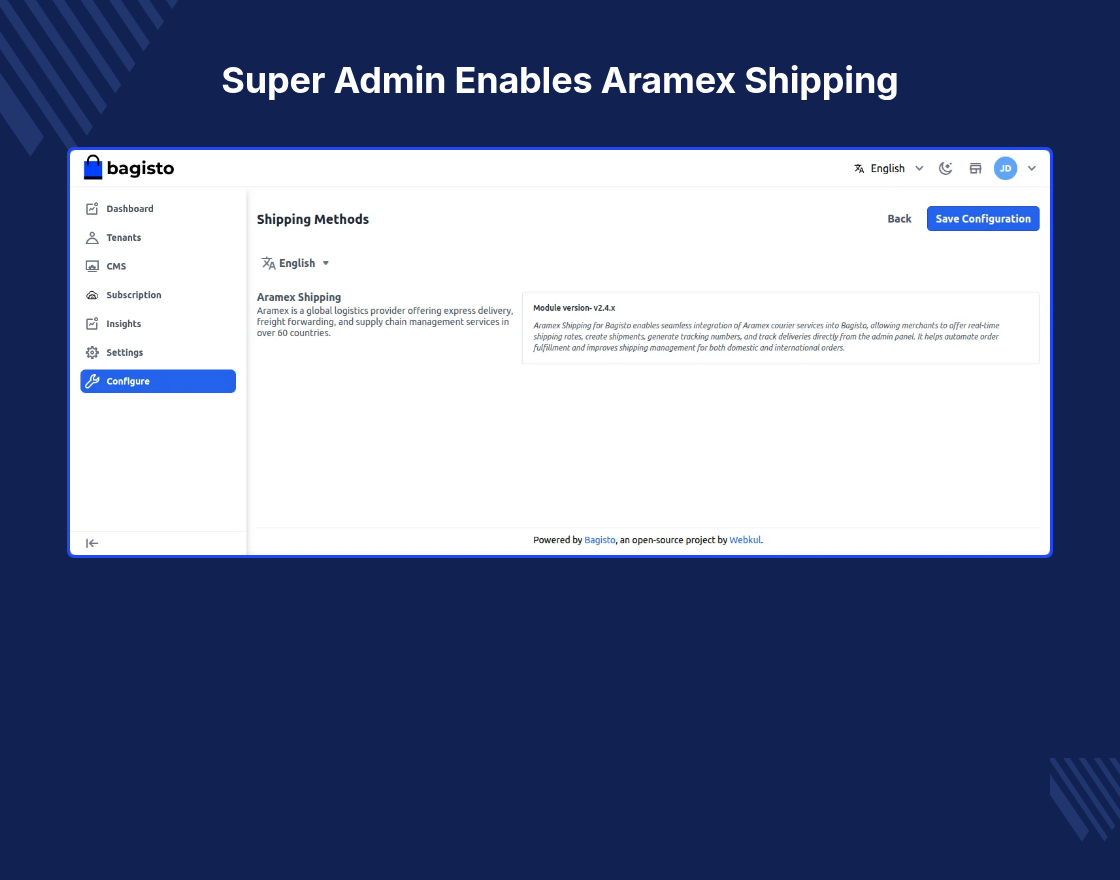 Laravel eCommerce SaaS Aramex Shipping
