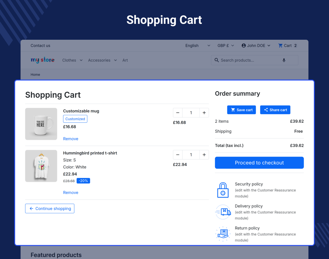PrestaShop Save and Share Cart