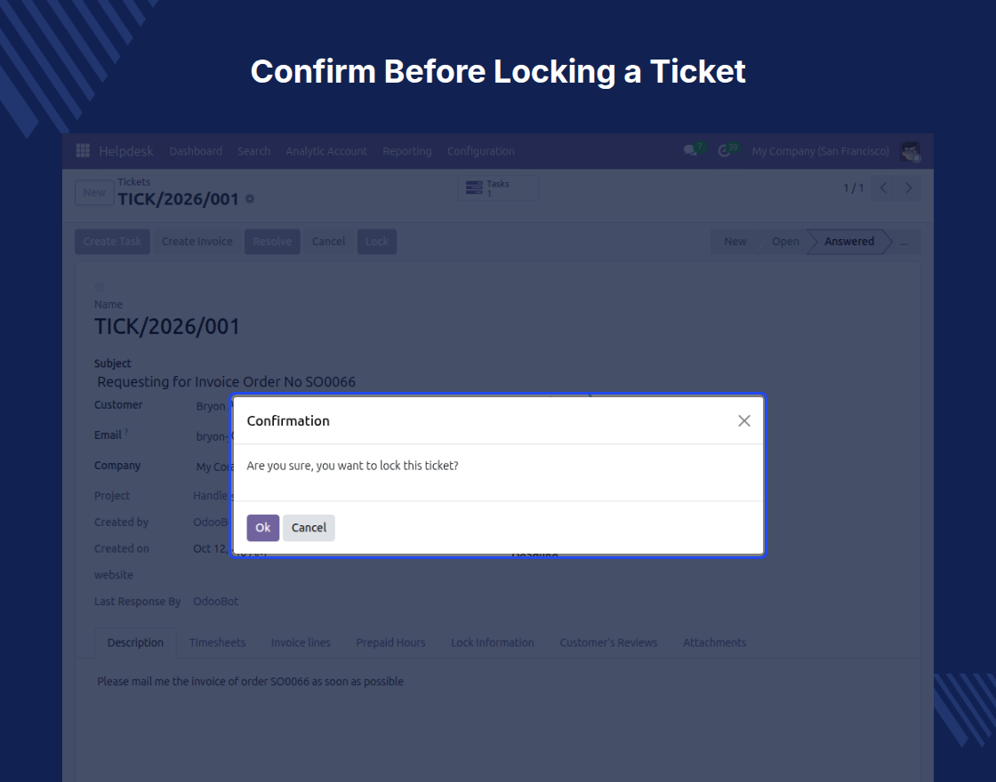 Odoo Website Helpdesk Lock System