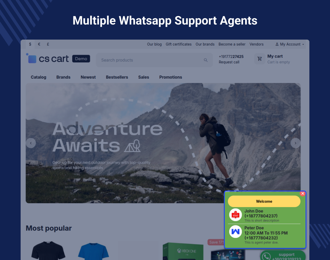 CS-Cart WhatsApp Chat Support