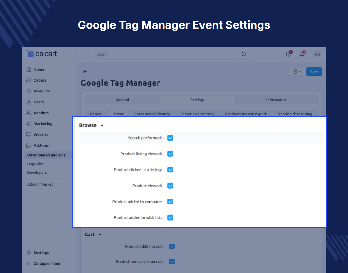 CS-Cart GTM Manager Plugin