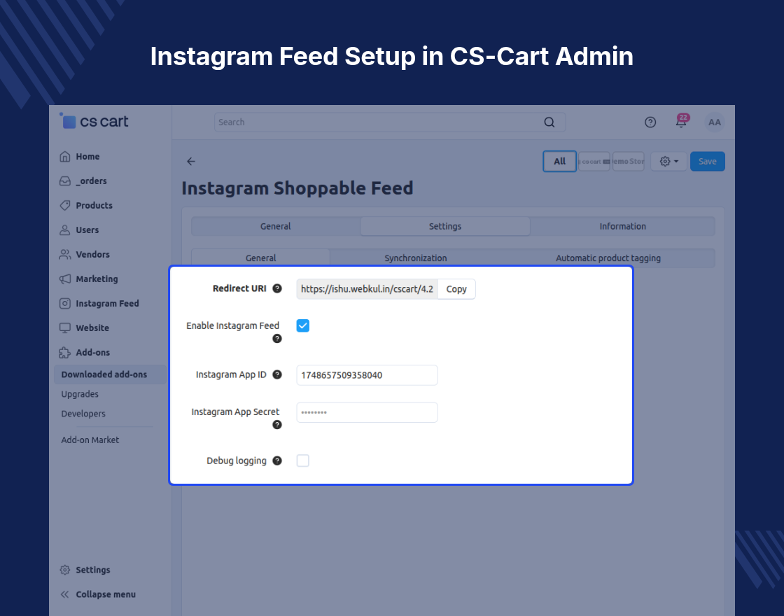 CS-Cart Instagram Shoppable Feed