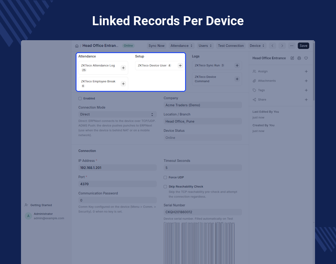 ERPNext ZKTeco Attendance Integration