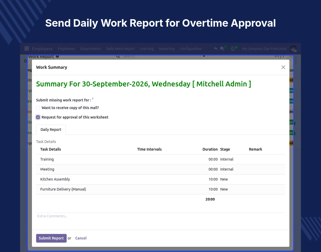 Odoo Employee Overtime Based On Work Reports