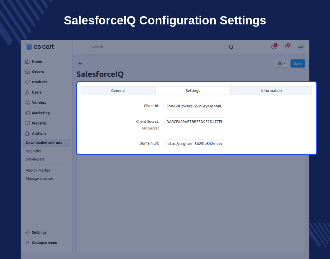 CS-Cart SalesforceIQ Connector