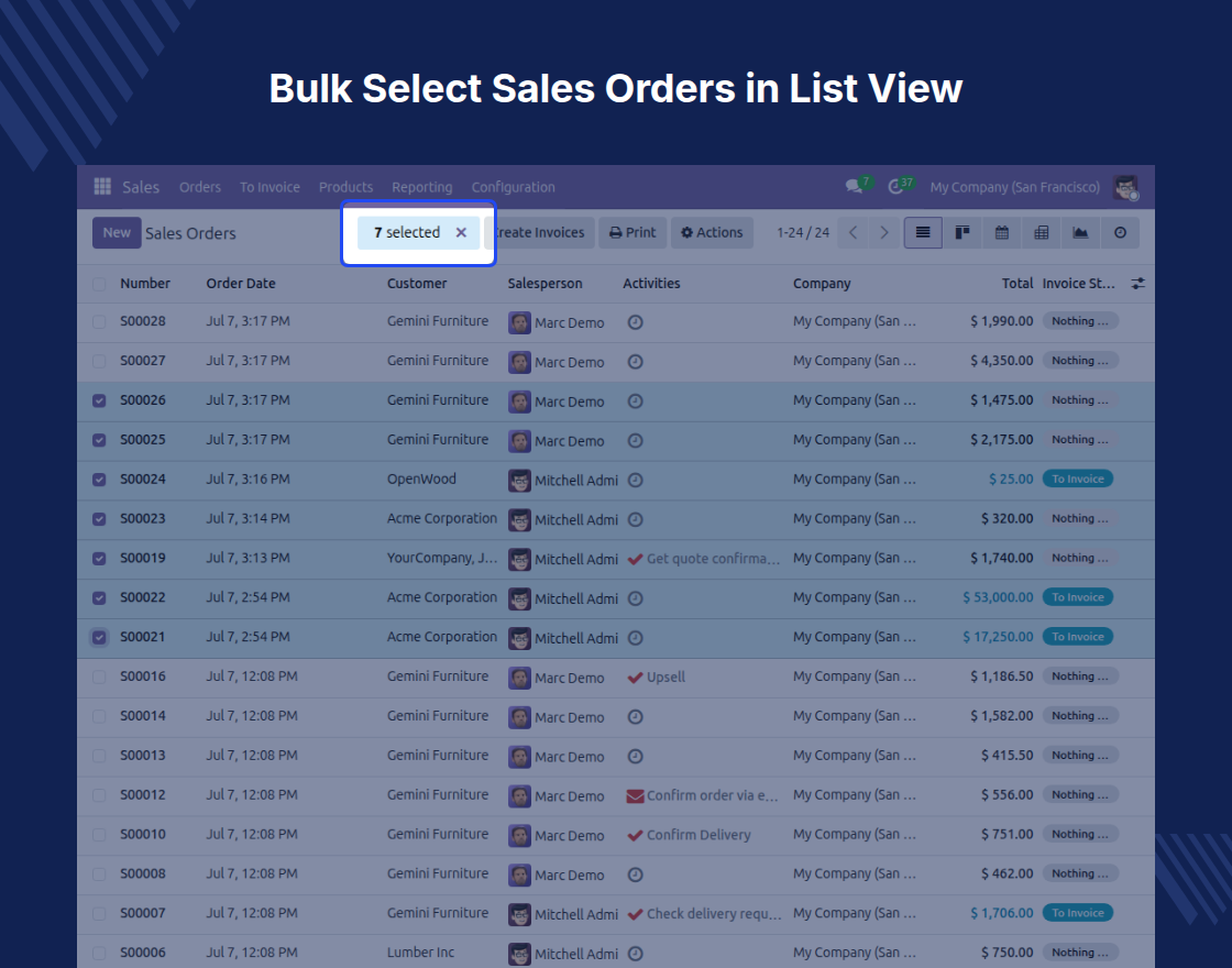 Odoo Shift Key Selection