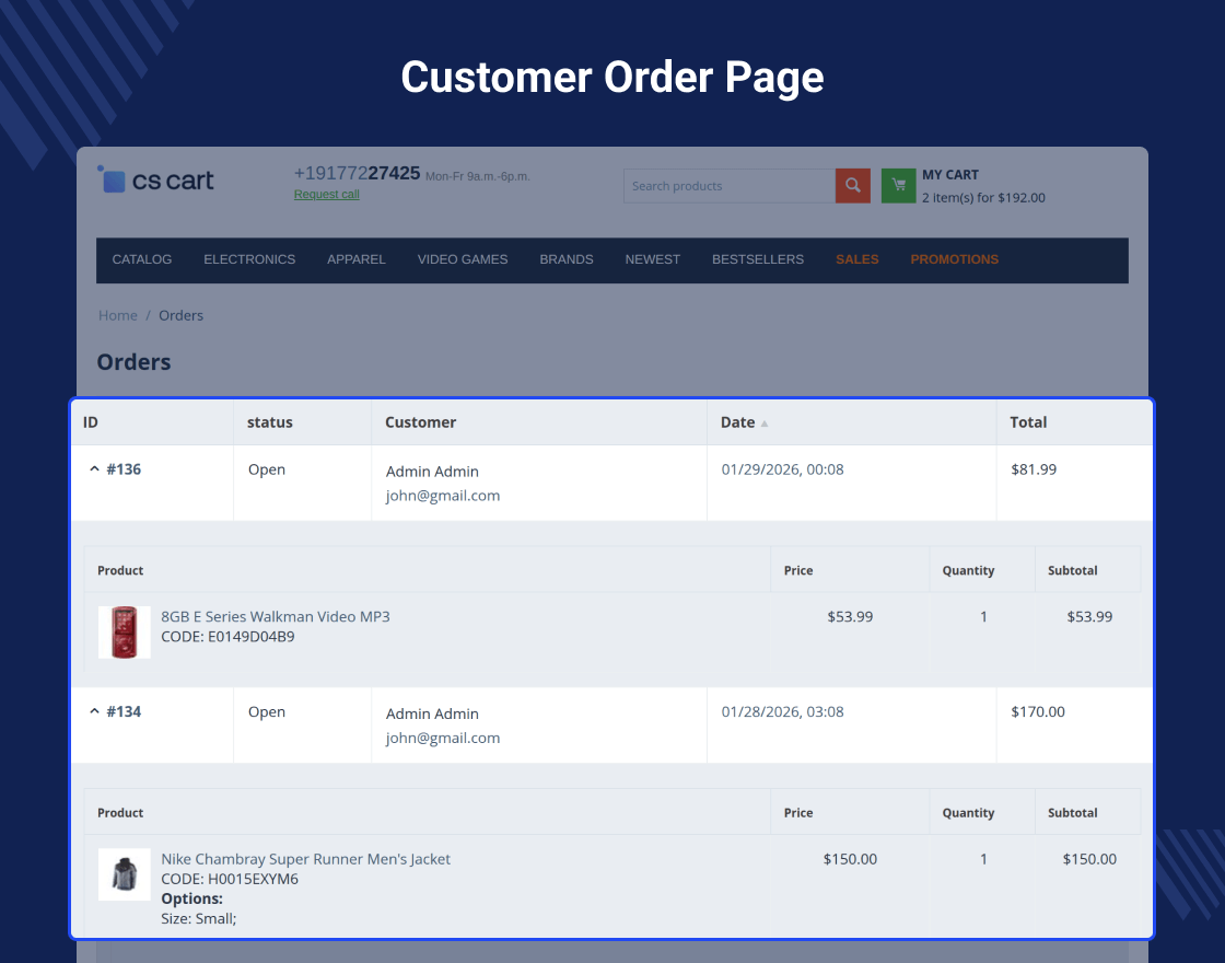 CS-Cart Extended Order List
