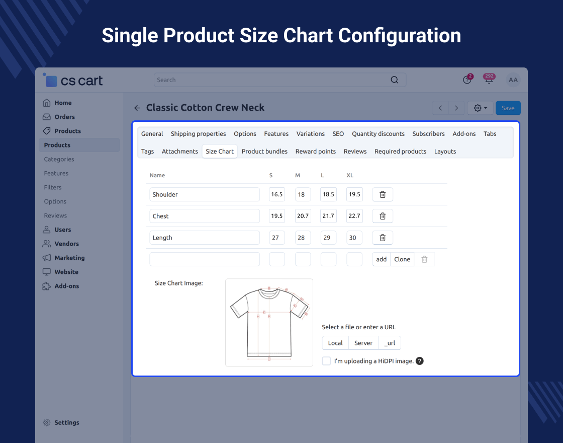 CS-Cart Size Chart