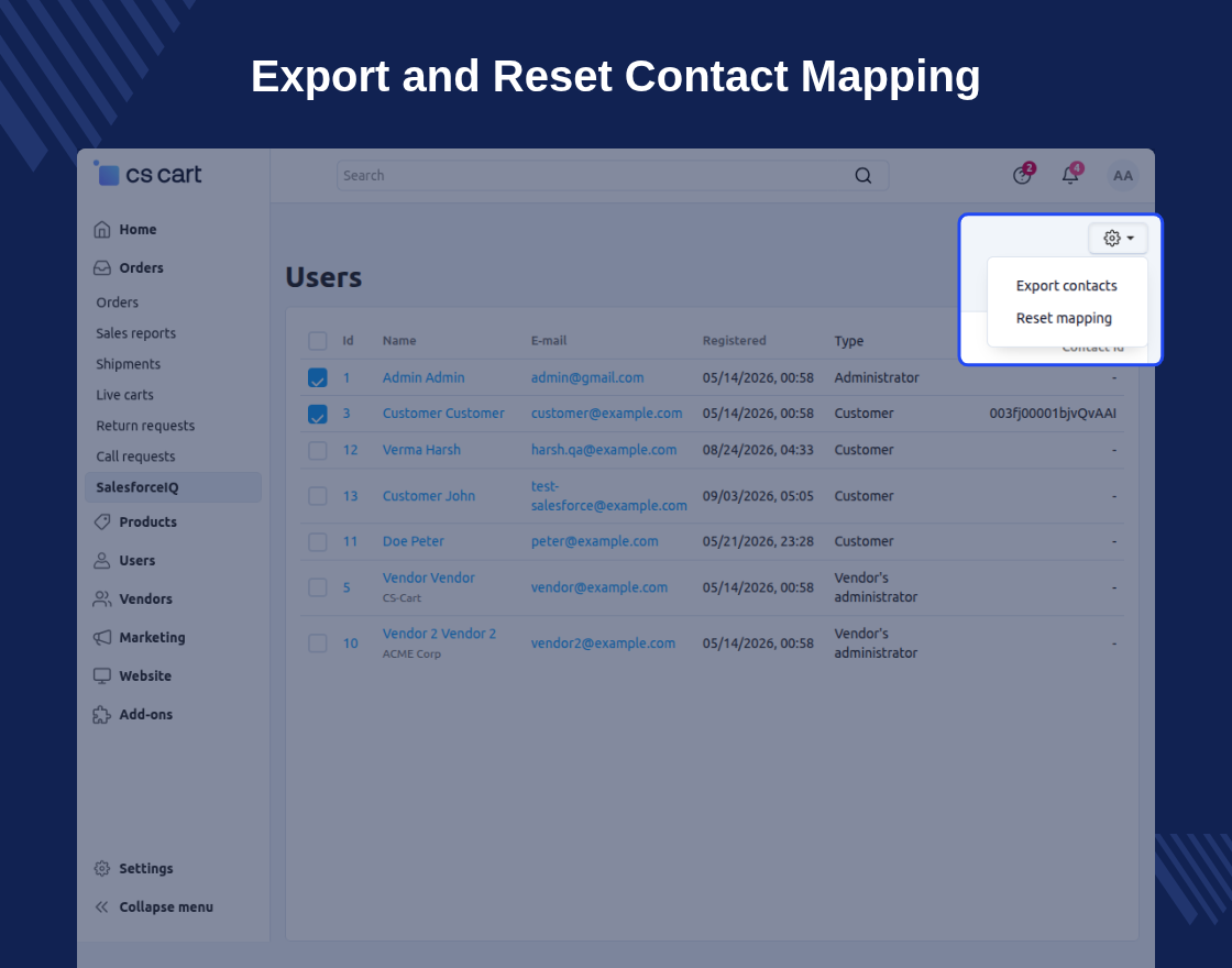 CS-Cart SalesforceIQ Connector