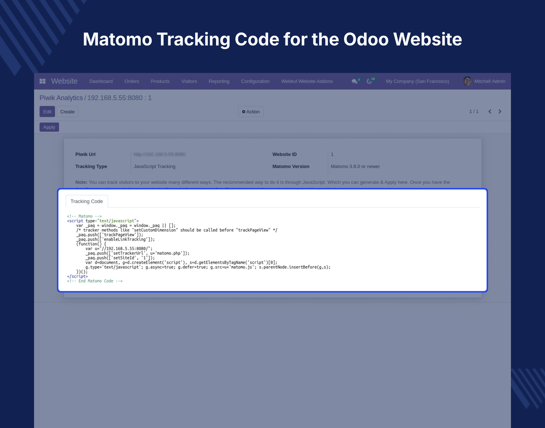 Odoo Matomo (formerly Piwik) Integration