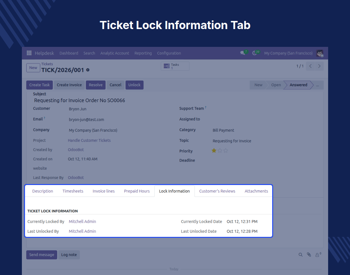 Odoo Website Helpdesk Lock System