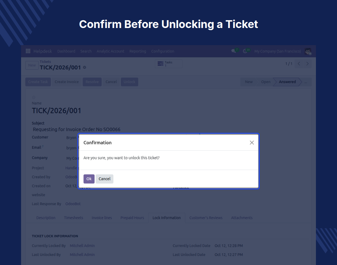 Odoo Website Helpdesk Lock System