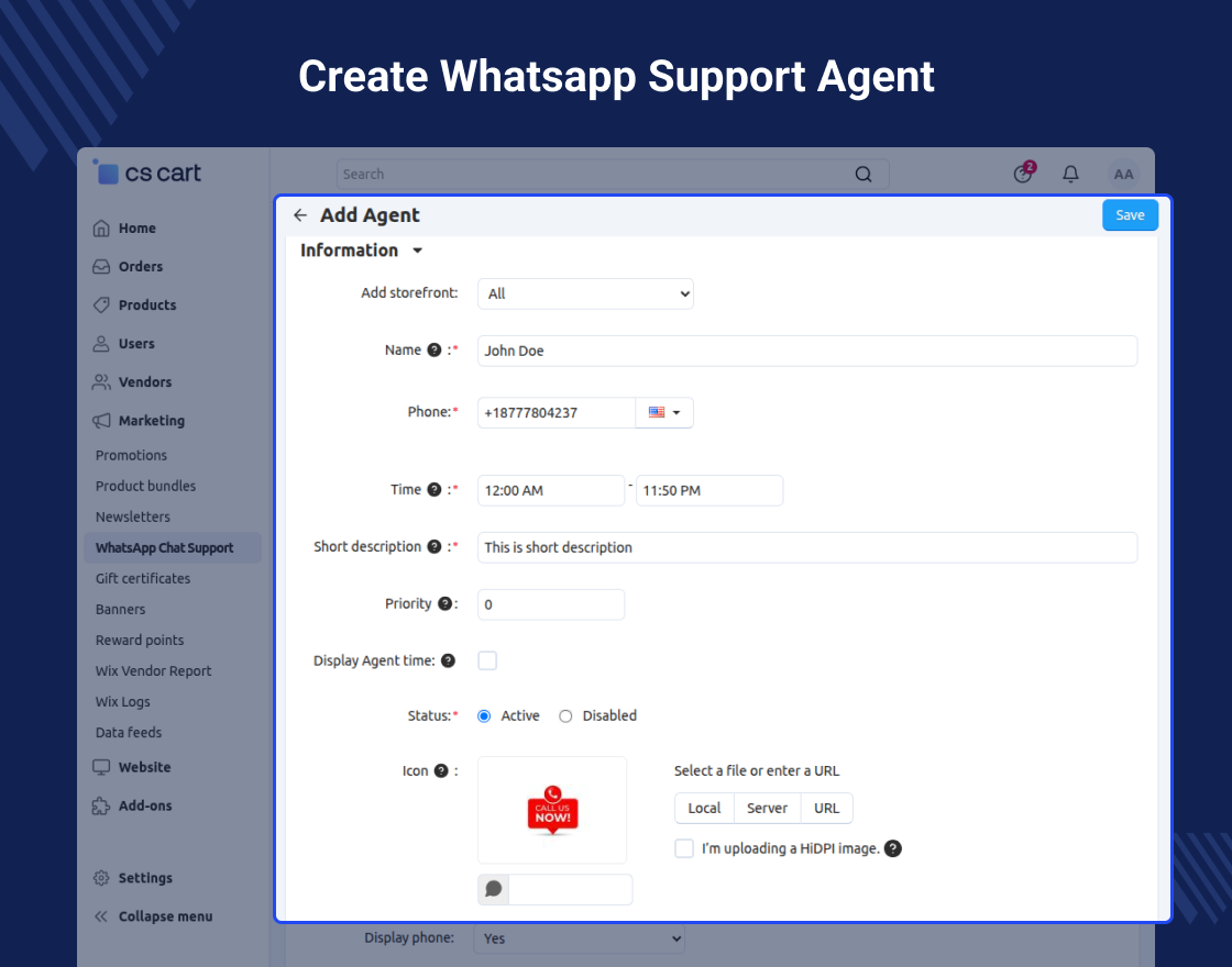 CS-Cart WhatsApp Chat Support