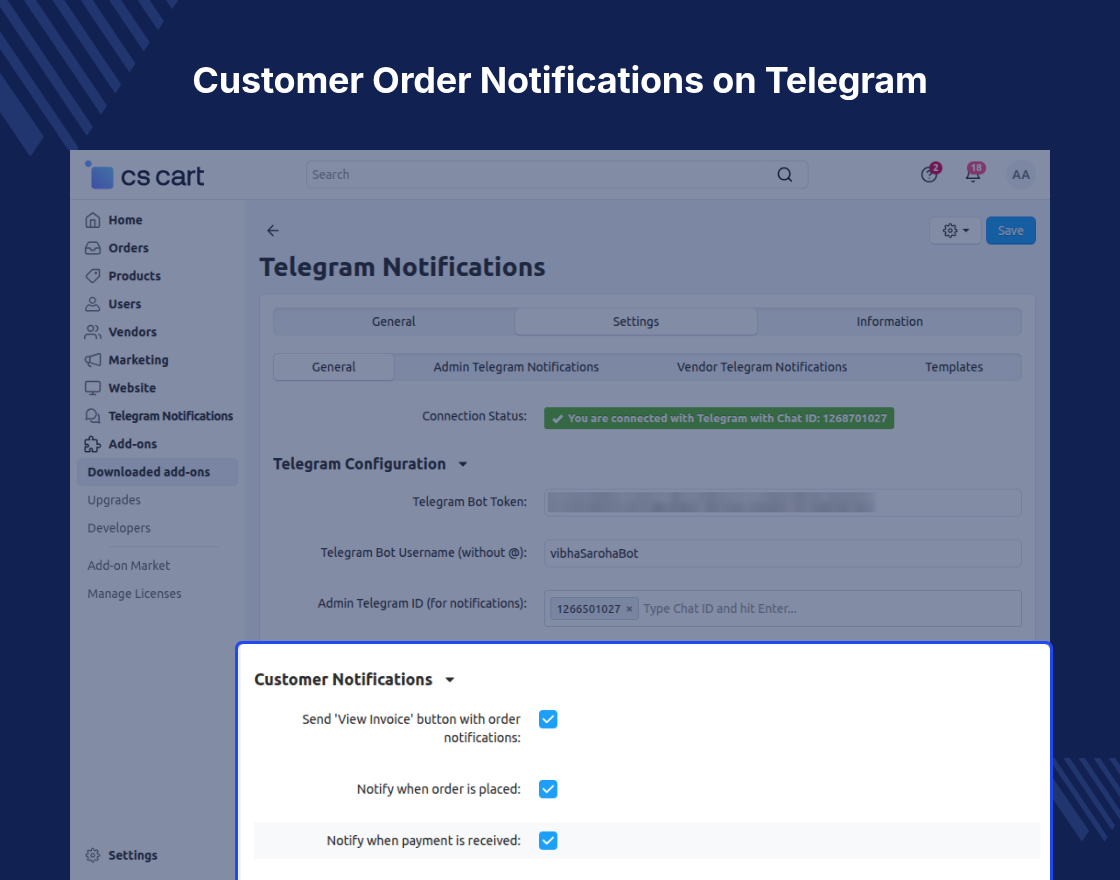 CS-Cart Telegram Order Notification