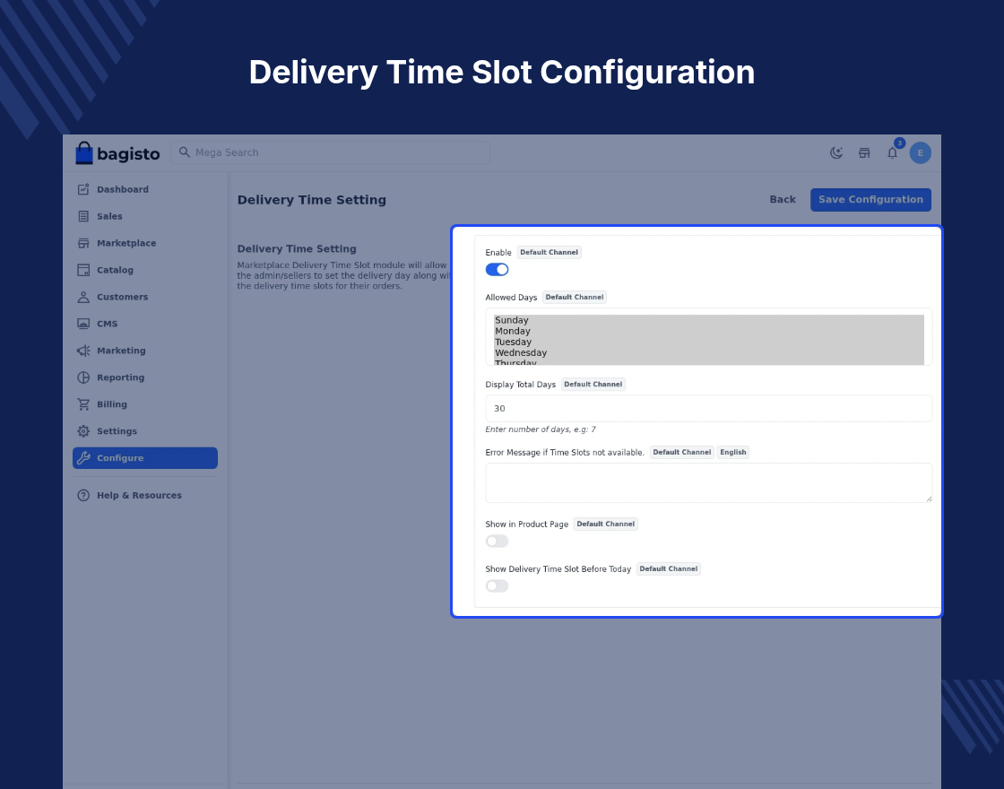 Bagisto Marketplace Delivery Time Slot SaaS
