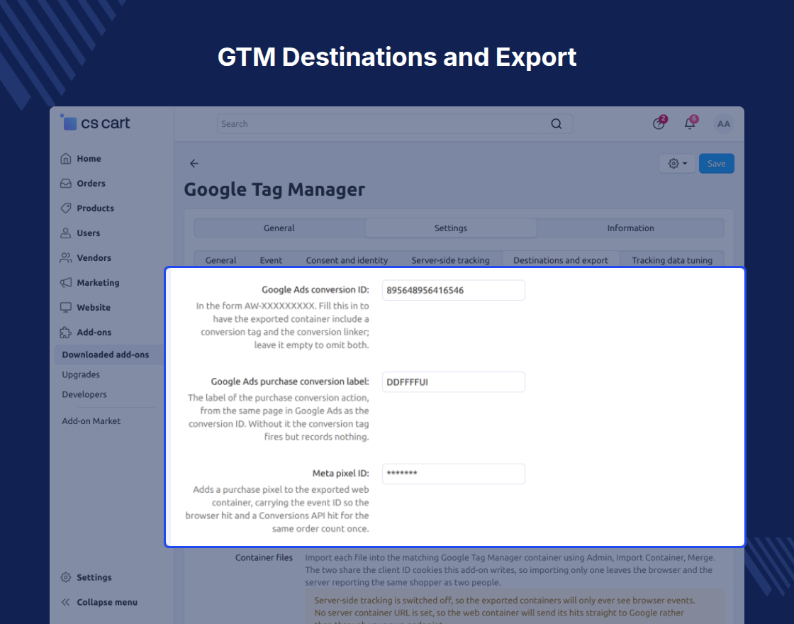 CS-Cart GTM Manager Plugin