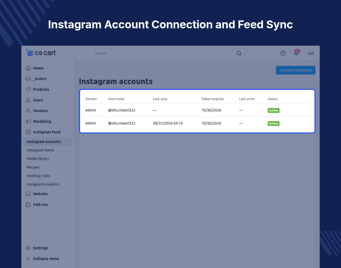 CS-Cart Instagram Shoppable Feed