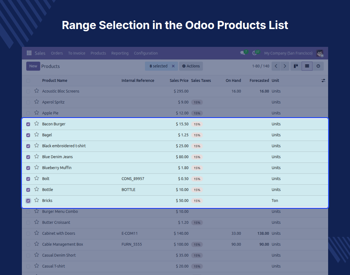 Odoo Shift Key Selection