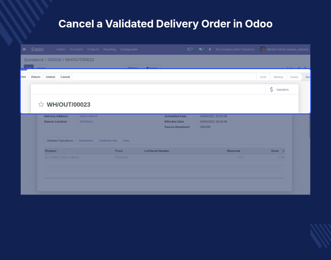 Odoo Stock Picking Cancel