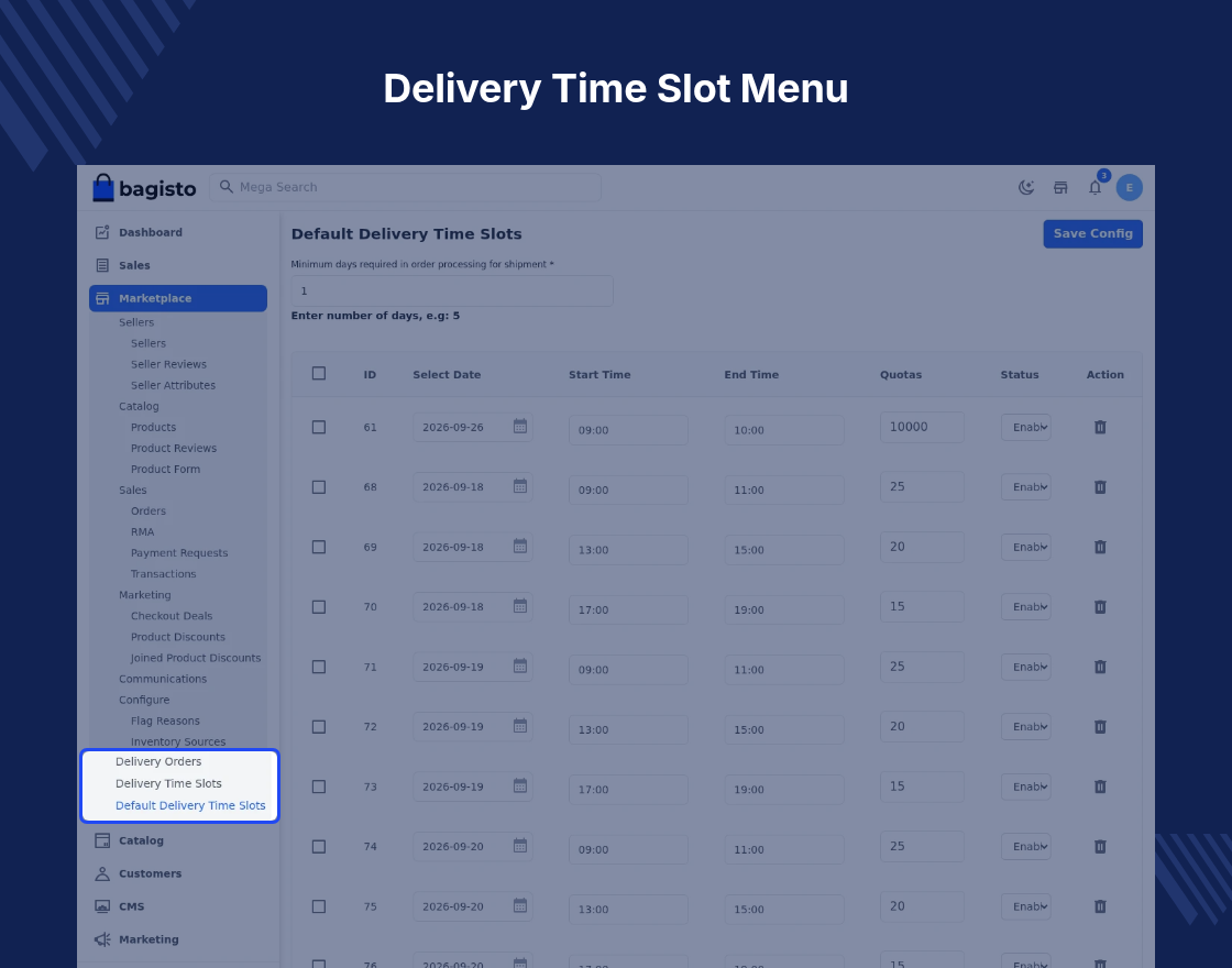 Bagisto Marketplace Delivery Time Slot SaaS