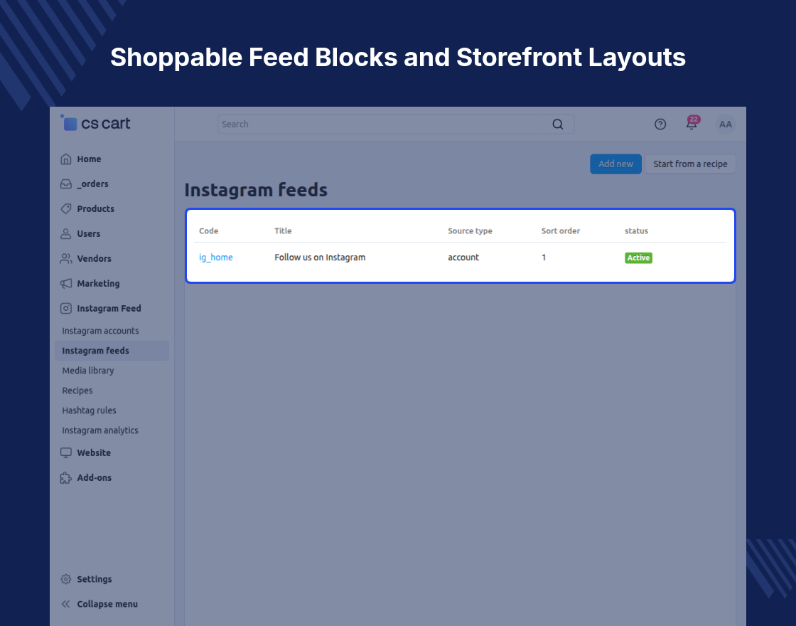 CS-Cart Instagram Shoppable Feed