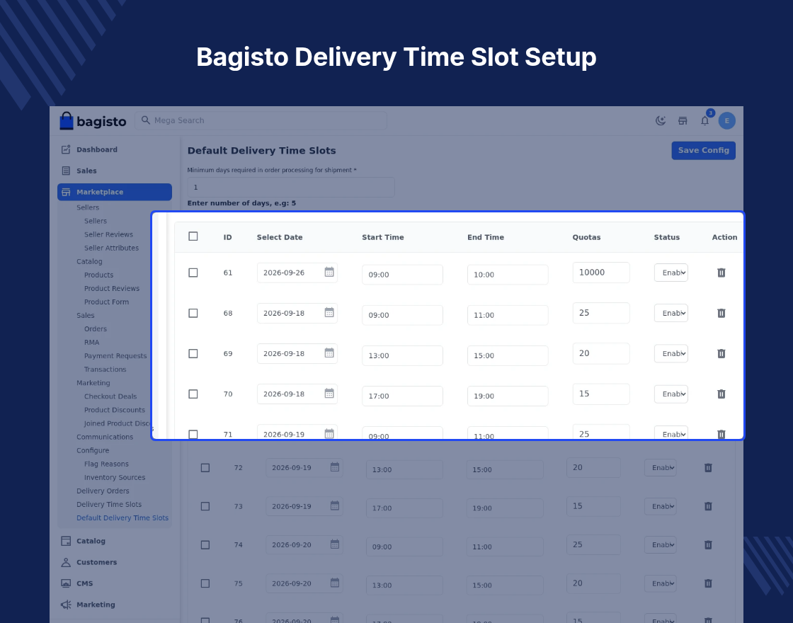 Bagisto Marketplace Delivery Time Slot SaaS