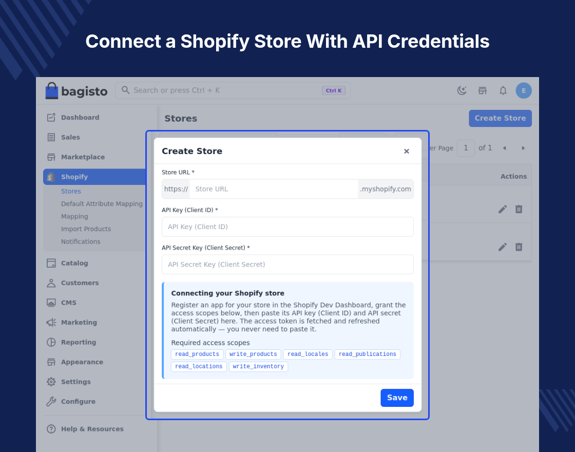 Bagisto Shopify Connector