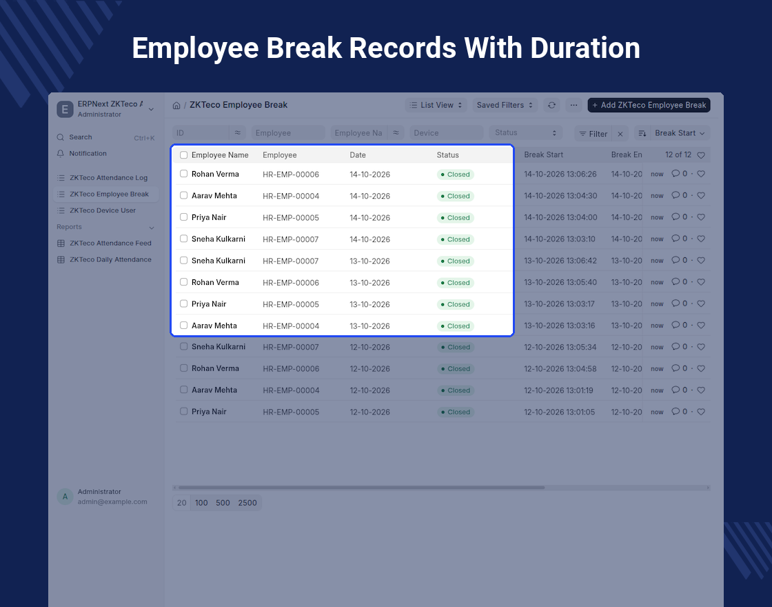 ERPNext ZKTeco Attendance Integration
