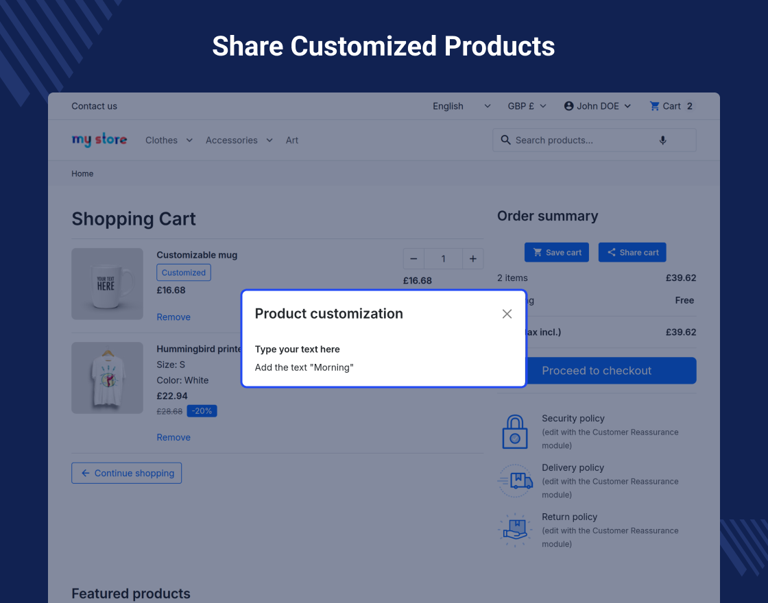 PrestaShop Save and Share Cart