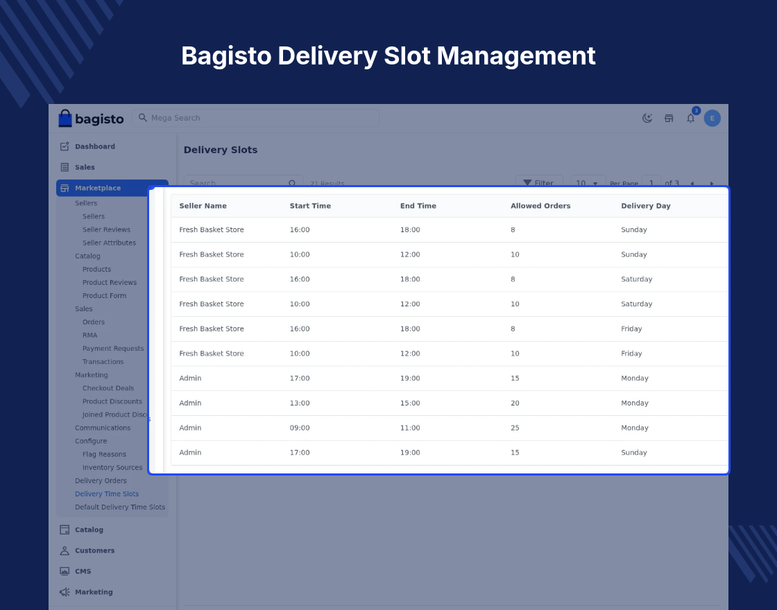 Bagisto Marketplace Delivery Time Slot SaaS