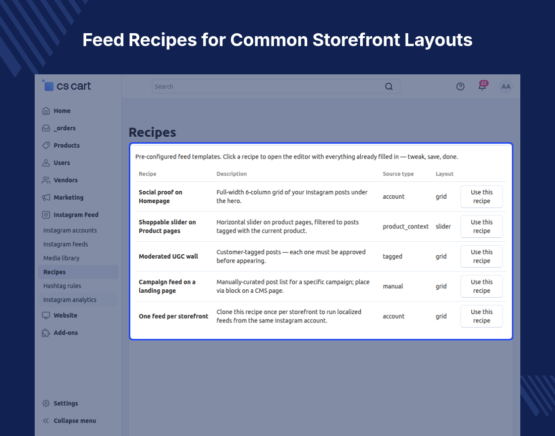 CS-Cart Instagram Shoppable Feed