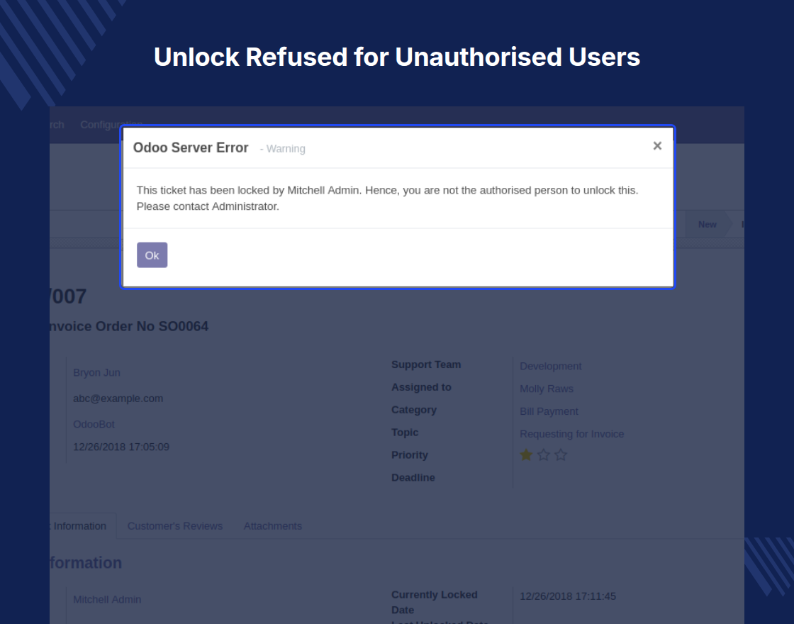 Odoo Website Helpdesk Lock System