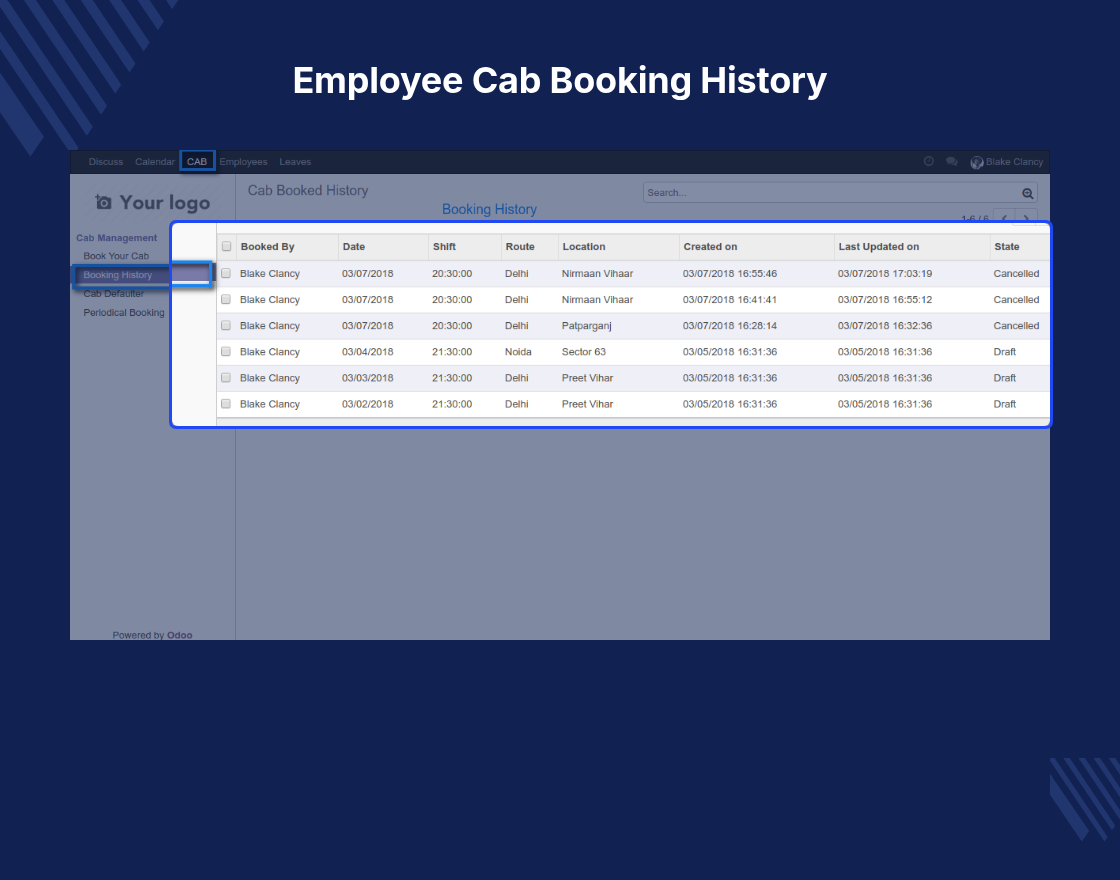 Odoo Employee Pickup & Drop Management