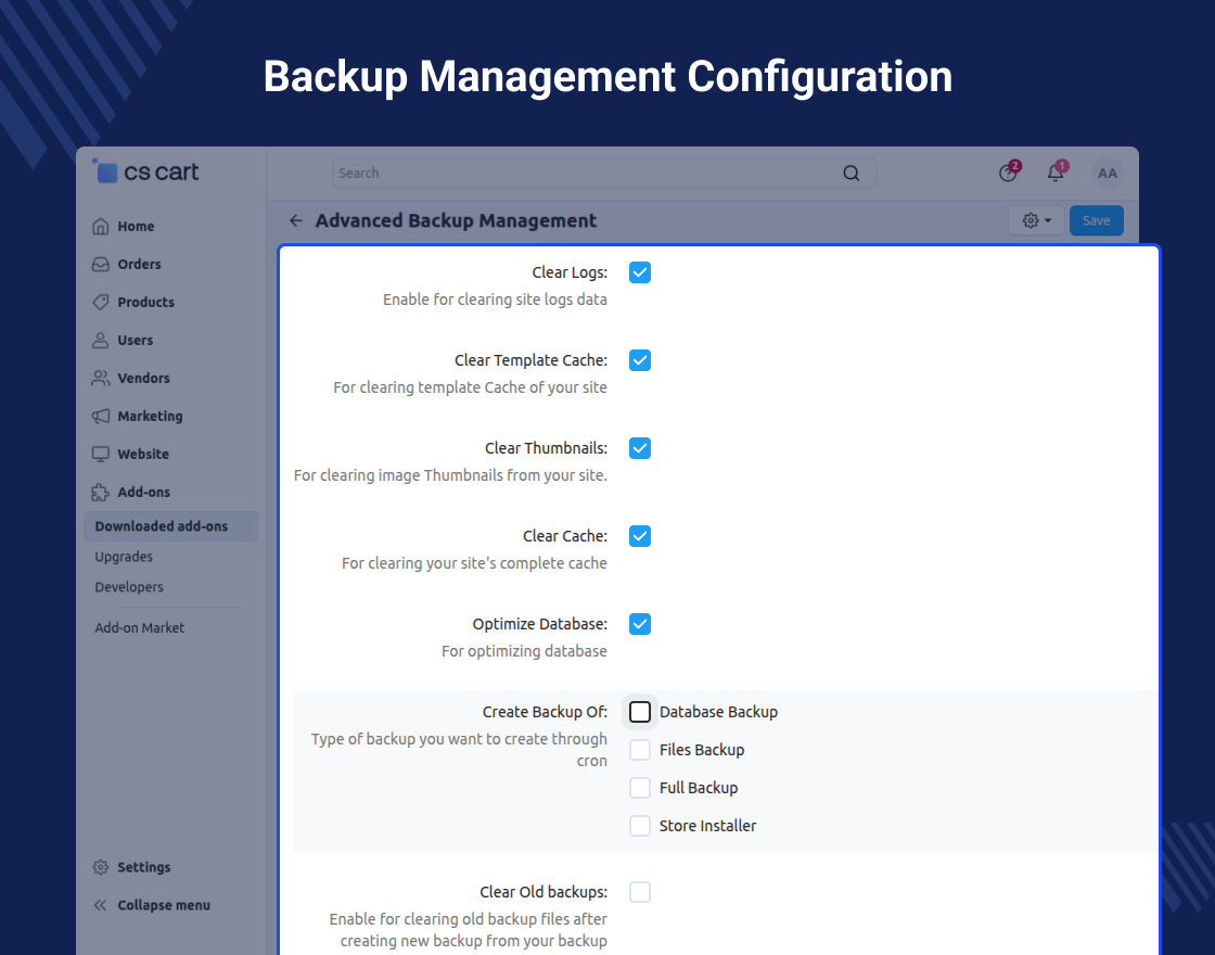 CS-Cart Advanced Backup Management