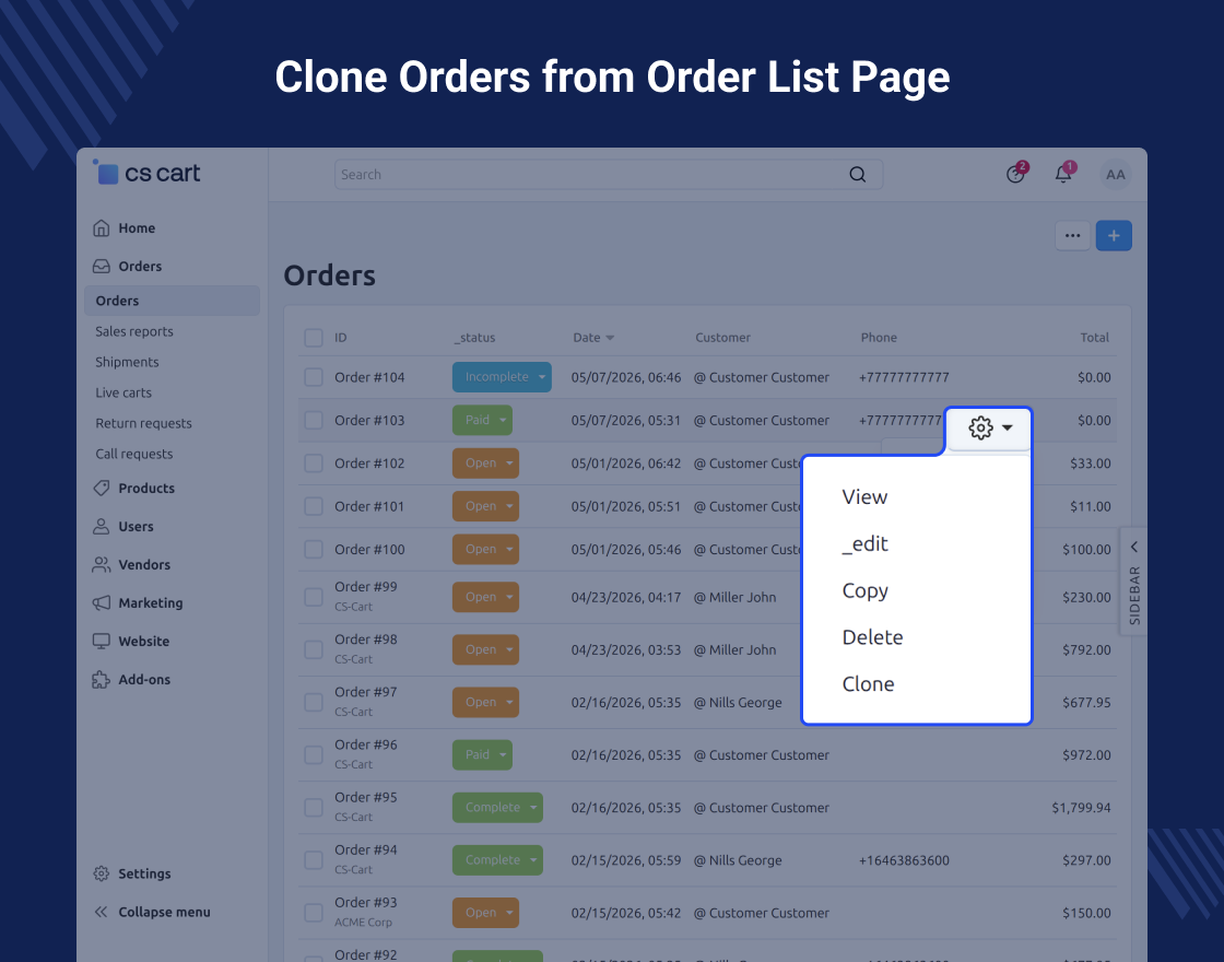 CS-Cart Order Clone