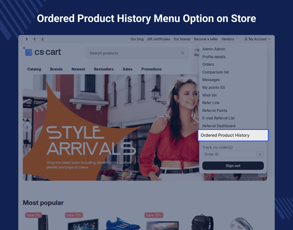 CS-Cart Ordered Product History