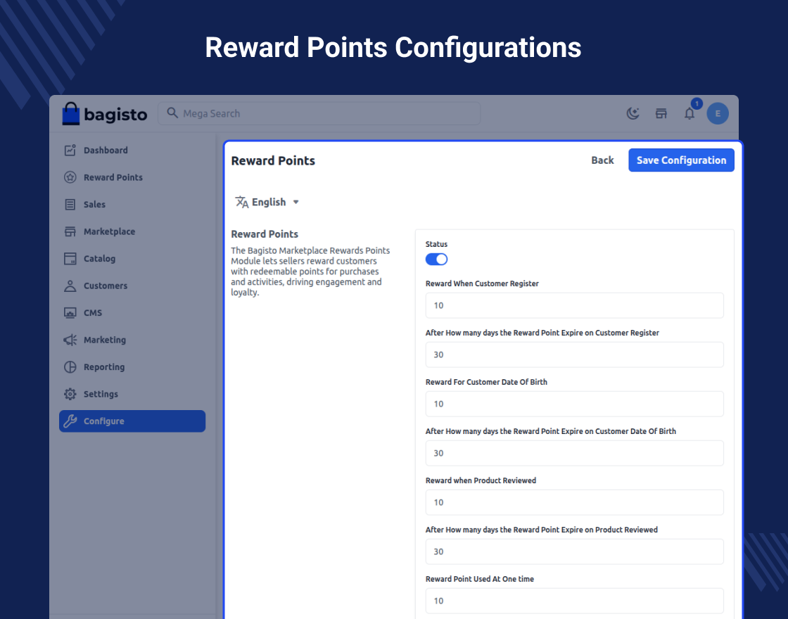 Bagisto Marketplace Reward Points