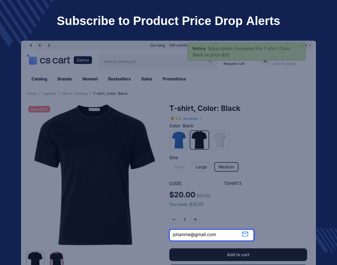 CS-Cart Price Drop Alert